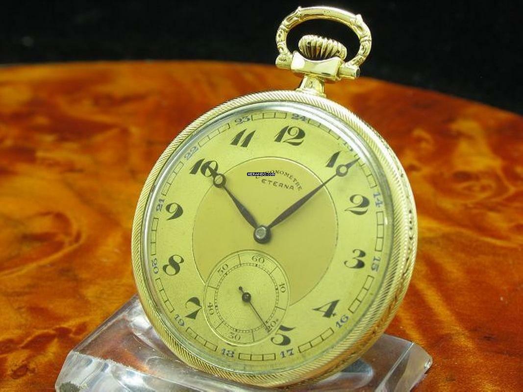 Thumbnail von Eterna Open Face 14kt 585 Gold Taschenuhr Chronometer / Kaliber 301 </h1>