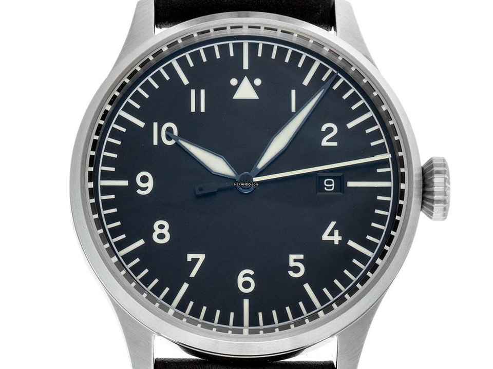  Laco Fliegeruhr Stuttgart Pro Stahl Automatik Armband Leder 43mm Ref.862141_686 Box&Pap. Full Set Neu 