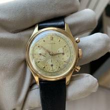 Thumbnail von Gübelin Chronograph Jumbo champagne dial valjoux 72 yellow gold 18KT 1950’s