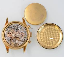 Thumbnail von Gübelin Chronograph Jumbo champagne dial valjoux 72 yellow gold 18KT 1950’s