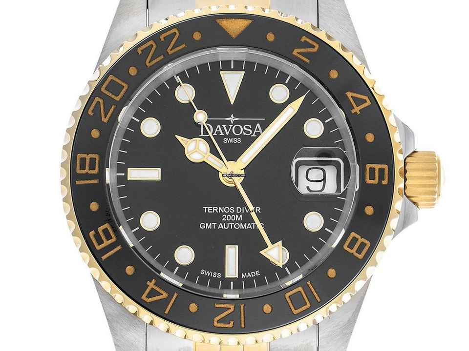  Davosa Ternos Automatic GMT Stahl PVD Gold Keramik Automatik Armband Stahl PVD Gold 40mm Ref.161.591.05 Box&Pap. Full Set Neu 