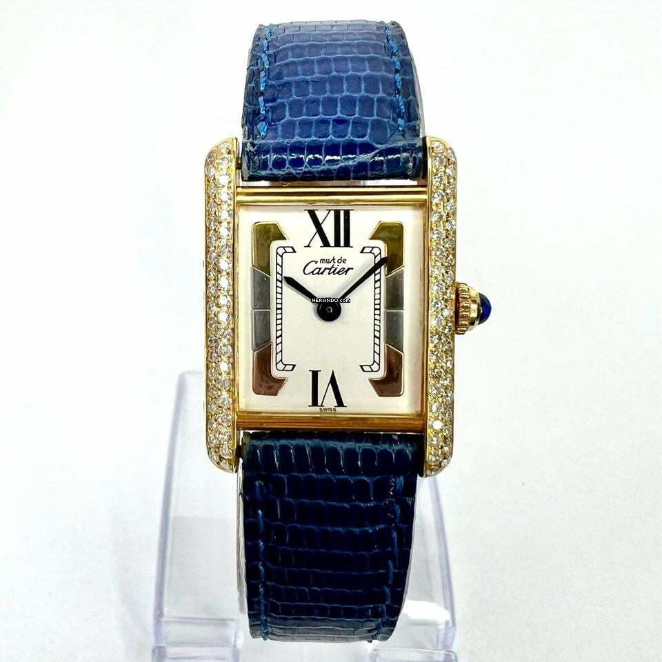  Cartier Tank Quartz 21mm Goldplated Silver 0.65TCW Diamond Watch </h1> 