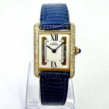  Cartier Tank Quartz 21mm Goldplated Silver 0.65TCW Diamond Watch </h1> 