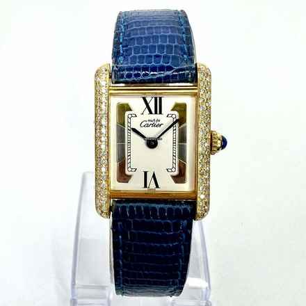  Cartier Tank Quartz 21mm Goldplated Silver 0.65TCW Diamond Watch </h1> 