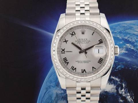  Rolex Datejust 36 116234 Silver Roman Dial With After Diamonds Bezel - Full Set 36mm </h1> 
