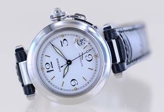 Thumbnail von Cartier Pasha C Date Automatic Stahl Klassiker Luxusuhr white arabic dial 35mm rar </h1>