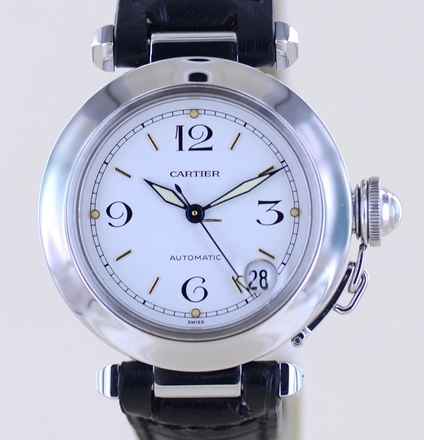  Cartier Pasha C Date Automatic Stahl Klassiker Luxusuhr white arabic dial 35mm rar </h1> 