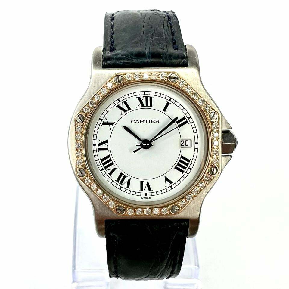  Cartier Santos OCTAGON 31mm Quartz 2 Tone 0.38TCW Diamond Watch  </h1> 