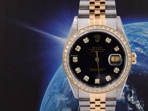 Thumbnail von Rolex Datejust 36 16233 Black Dial With Big Diamonds & After Diamonds Bezel - Full Set 36mm
