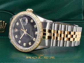 Thumbnail von Rolex Datejust 36 16233 Black Dial With Big Diamonds & After Diamonds Bezel - Full Set 36mm