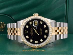 Thumbnail von Rolex Datejust 36 16233 Black Dial With Big Diamonds & After Diamonds Bezel - Full Set 36mm