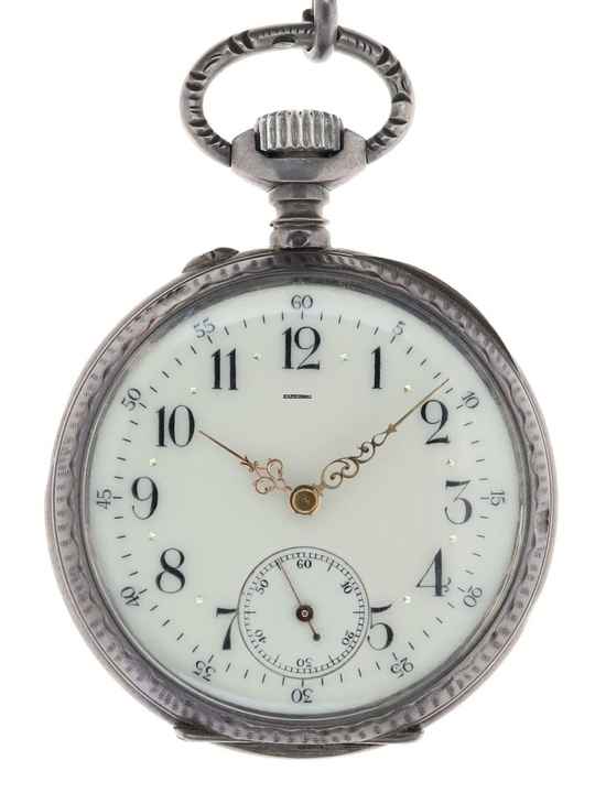  Swiss Mans Pocket Watch open face Silver – Case all over decorated Silver – Cuvette </h1> 