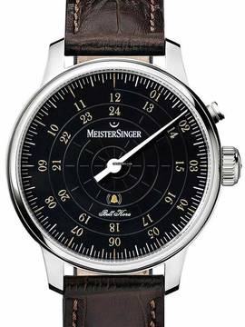  Meistersinger Gents Single Hand Automatic Chiming Hour Wristwatch Bell Hora Black with Gold REF. BH0902G </h1> 