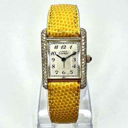  Cartier Tank Quartz 20mm Gold Plated Silver 0.5TCW Diamond Watch </h1> 