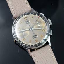 Thumbnail von Angelus Chronodato Triple date Exotic brown radium dial 1950’s </h1>
