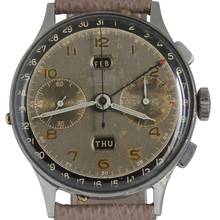 Thumbnail von Angelus Chronodato Triple date Exotic brown radium dial 1950’s </h1>