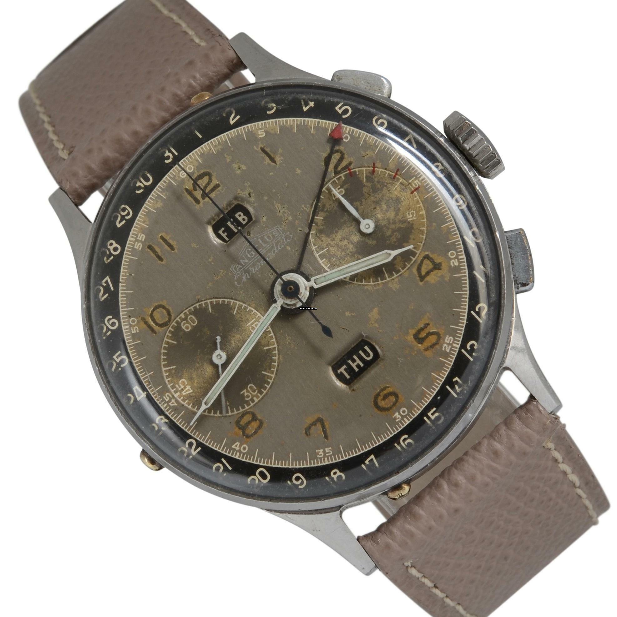 Angelus Chronodato Triple date Exotic brown radium dial 1950’s </h1>