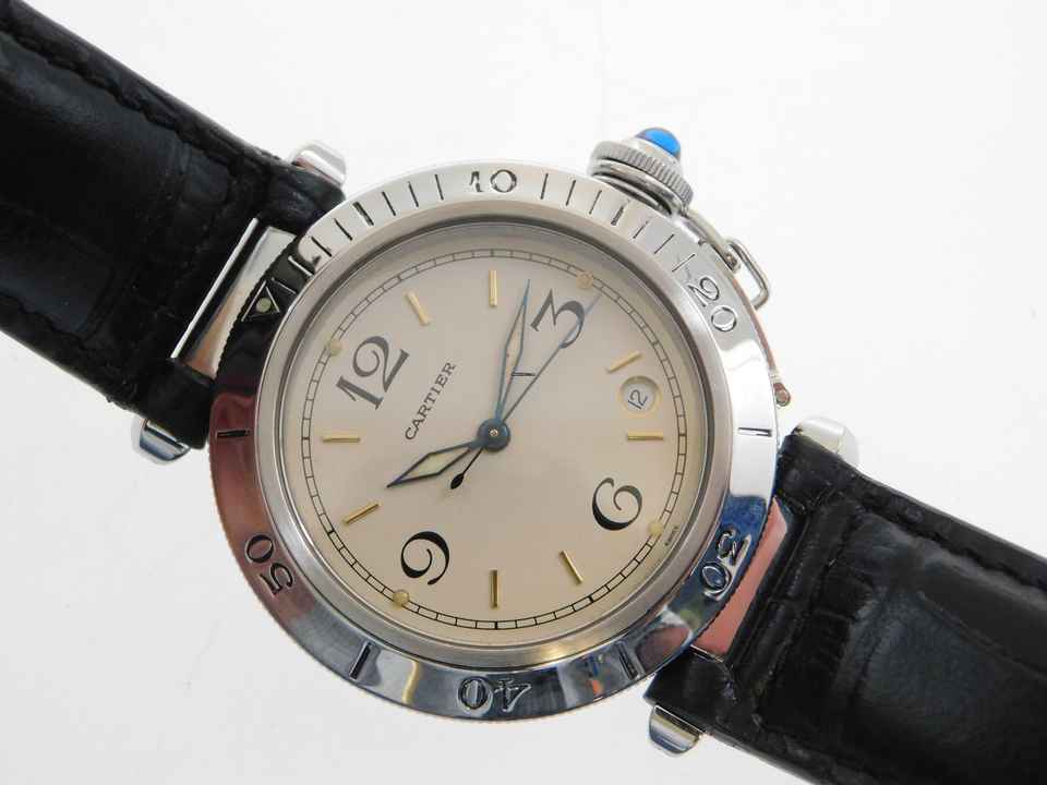 Cartier Pasha Automatik 38 mm Herrenuhr mit Lederband im Top Zustand mit original Faltschließe </h1> 