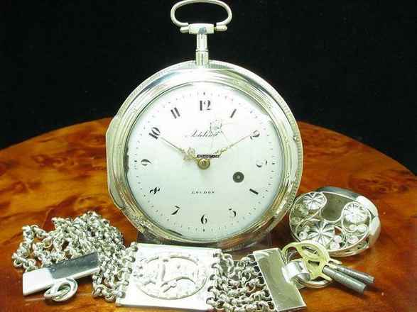  Antike Adelind London Spindeltaschenuhr 925 Silber Mit Schnecke & Kette Um 1835 </h1> 