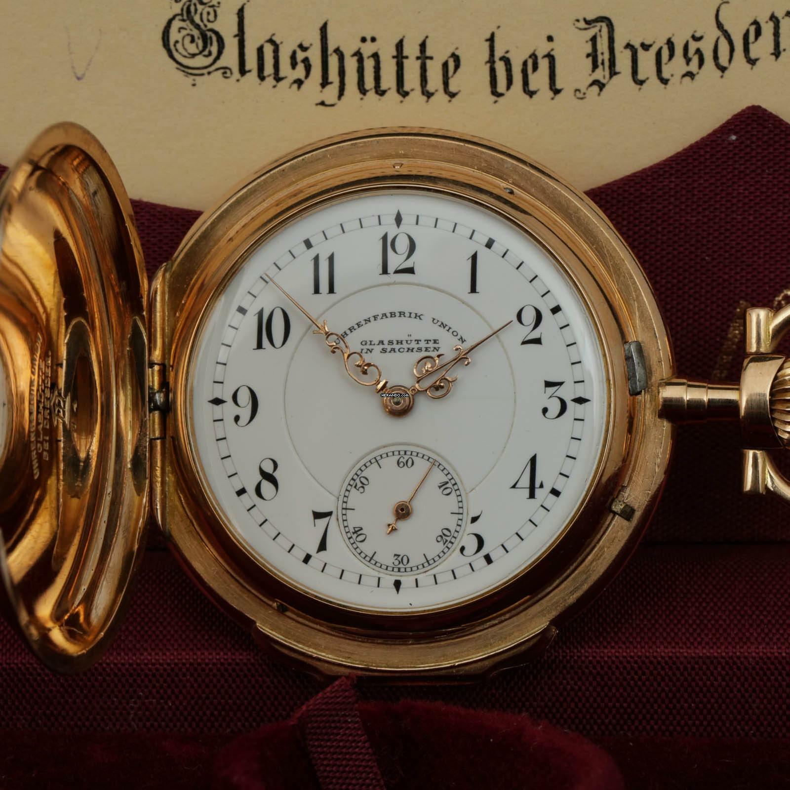 Thumbnail von Glashütter Uhrenfabrik Union Glashütte in Sachsen Louis XV Savonette 18k Gold exzellente Qualität sehr schöner Zustand 1910