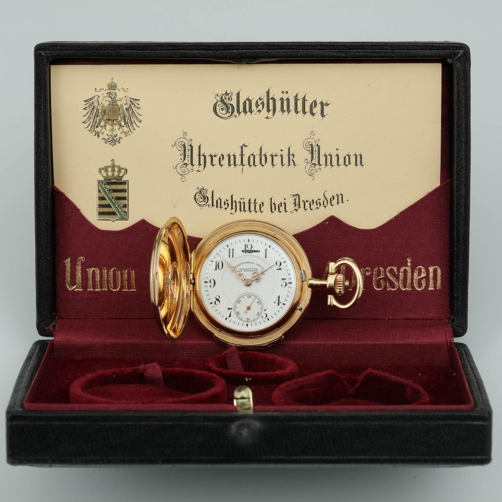 Thumbnail von Glashütter Uhrenfabrik Union Glashütte in Sachsen Louis XV Savonette 18k Gold exzellente Qualität sehr schöner Zustand 1910