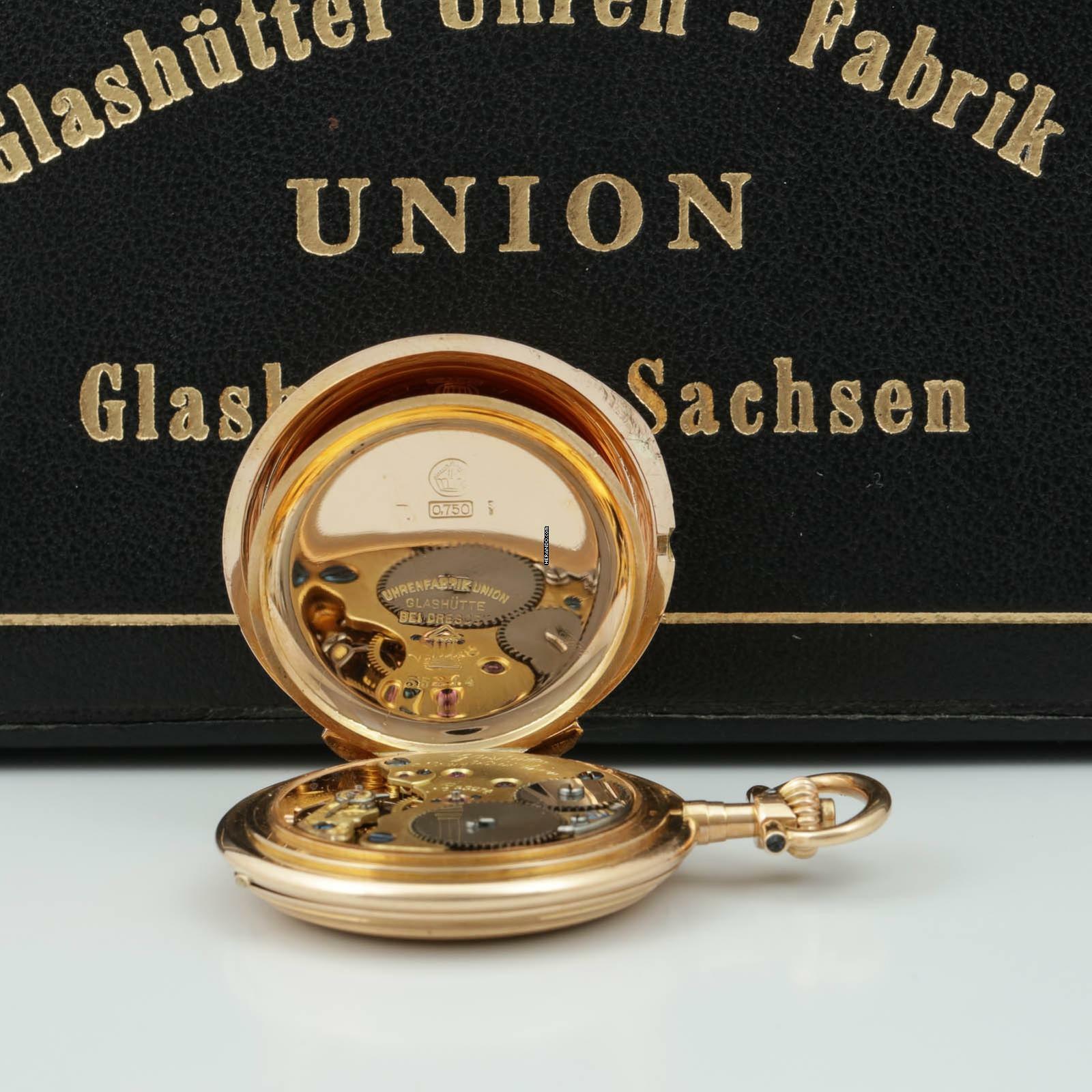 Thumbnail von Glashütter Uhrenfabrik Union Glashütte in Sachsen Louis XV Savonette 18k Gold exzellente Qualität sehr schöner Zustand 1910