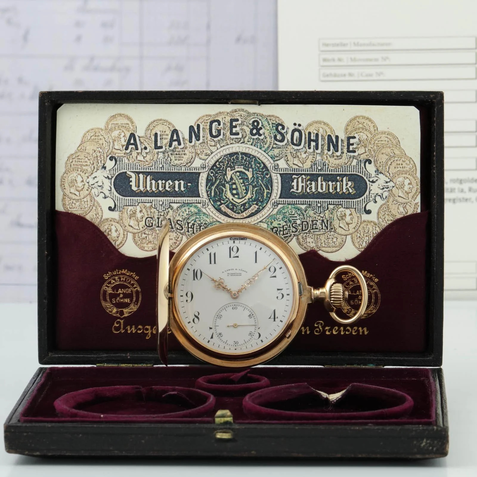  A. Lange & Söhne 18k Gold 1A Gangprüfung der Sternwarte Original Box Savonette Taschenuhr 1904 Mit Zertifikat des Deutschen Uhrenmuseum in Glashütte  