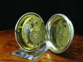 Thumbnail von James Lamb 925 Silber Open Face Spindeltaschenuhr Mit Schnecke & Kette </h1>