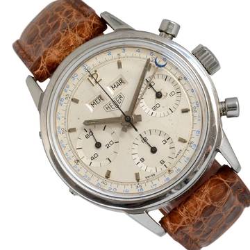  Heuer Carrera 12 Dato Chronograph silver dial 1967's  