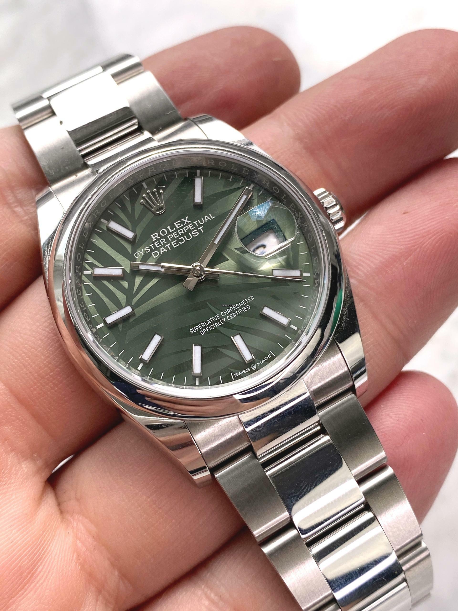 Thumbnail von Rolex Datejust 36 36mm Steel Palm Leaf Dial Green Grün Automatic Automatik Full Set 126200 126200