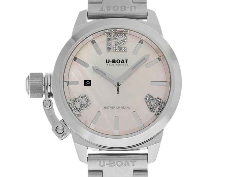  U-Boat Classico Lady Pink Stahl Diamanten Perlmutt Quarz Armband Stahl Ref.8898 Box&Pap. Full Set Neu 