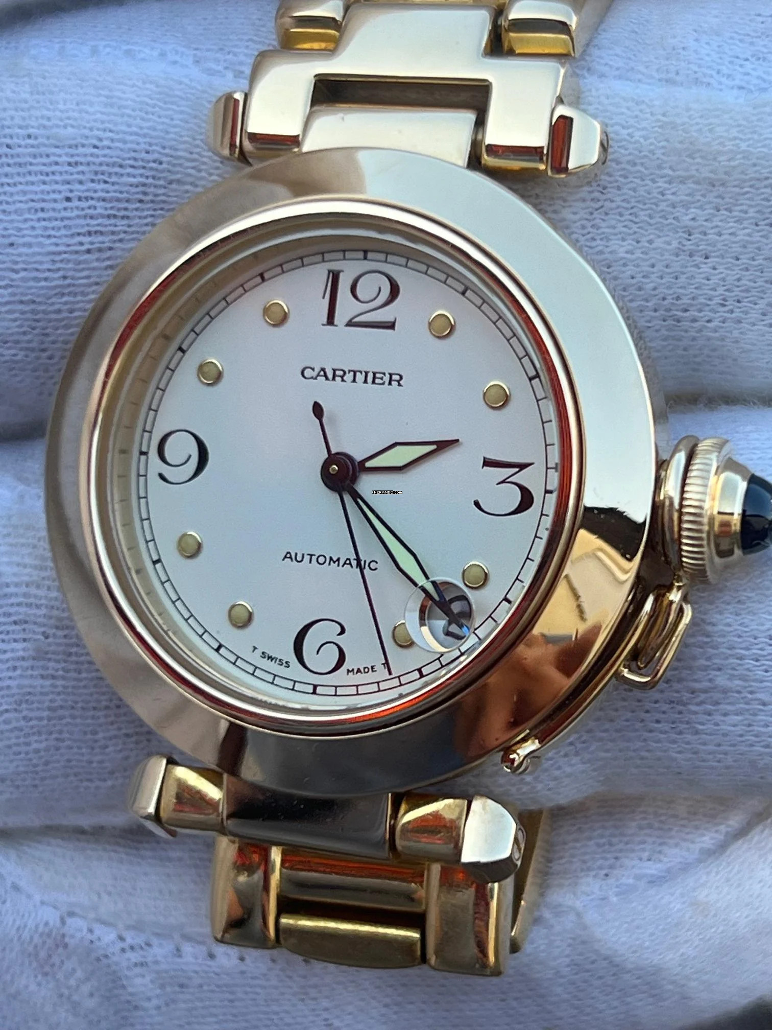 Cartier Pasha C 1035 Pasha C 18k/750 Gelbgold mit B & P aus Erstbesitz / Neuer Service