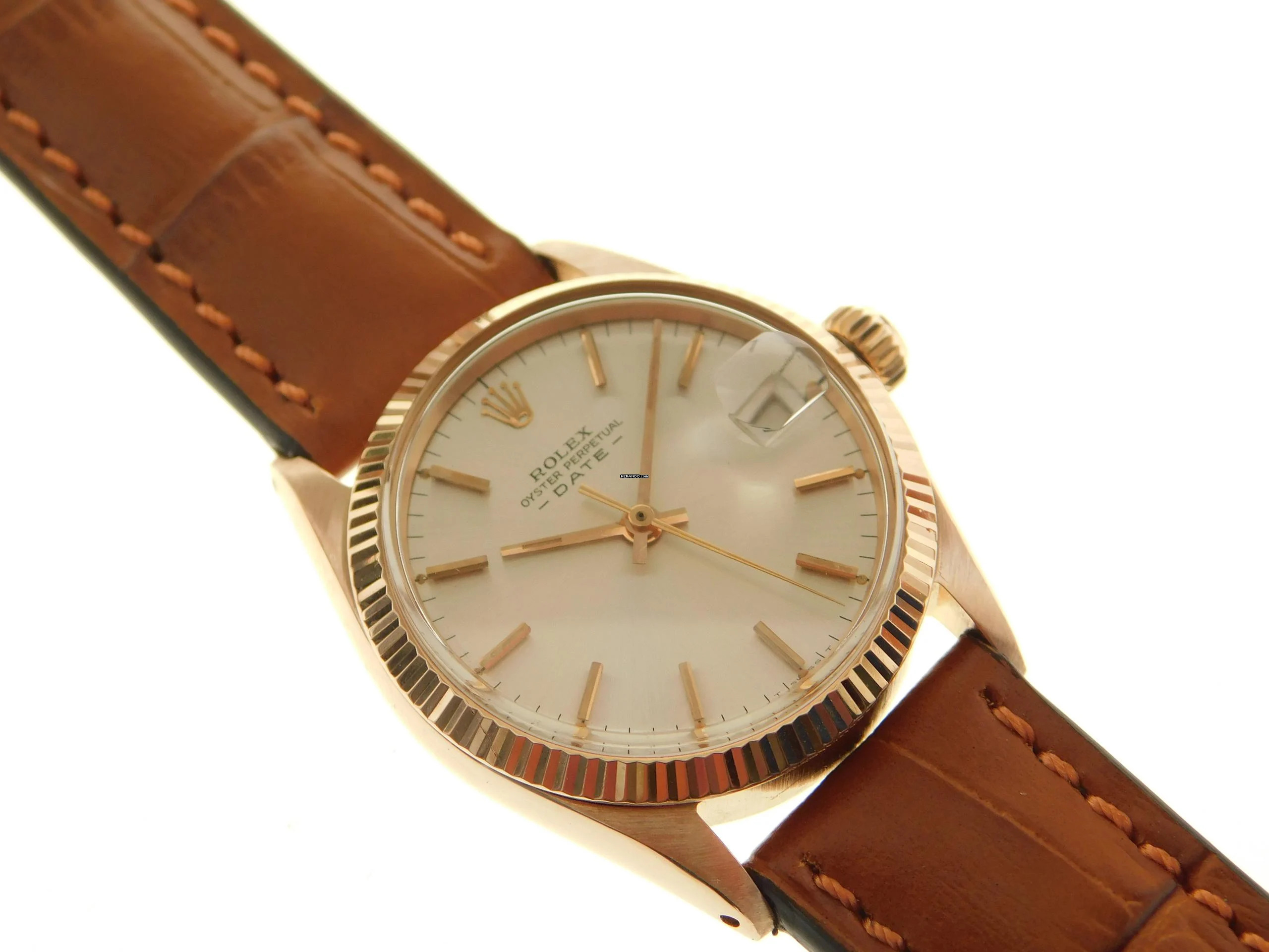  Rolex Oyster Perpetual Date 18 Karat Rosegold Date 31 mm wie Neu medium Größe mit Krokoband von 1966 </h1> 