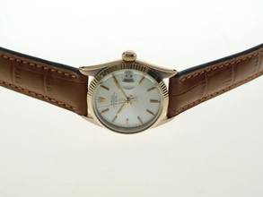 Thumbnail von Rolex Oyster Perpetual Date 18 Karat Rosegold Date 31 mm wie Neu medium Größe mit Krokoband von 1966 </h1>