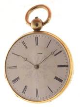 Thumbnail von Swiss Antique solid 18 ct yellow gold key wind Pocket Fob Watch fully engraved </h1>