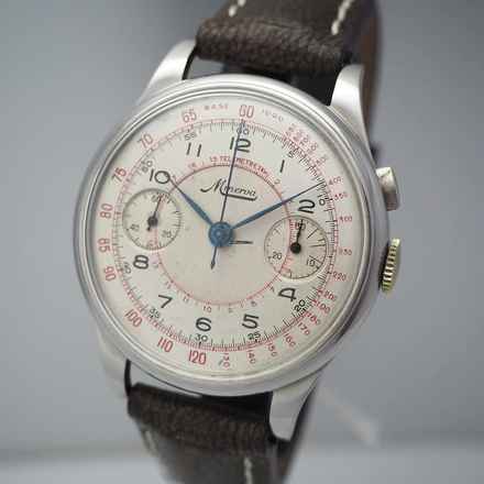  Minerva Monopulsante Monopusher Chronograph Oversize ca 1940 serviced  