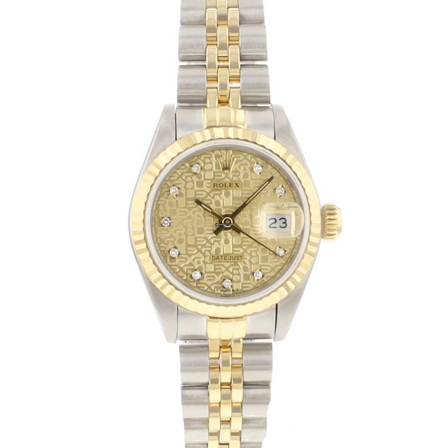 Rolex Lady-Datejust 26 Steel Gold Jubilee Fluted Champagne Diamond Logo Dial </h1>