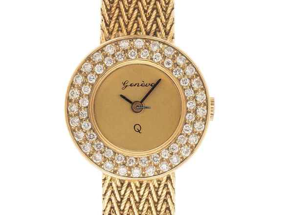  Cocktailuhr 14kt Gelbgold Diamanten Quarz 29g  