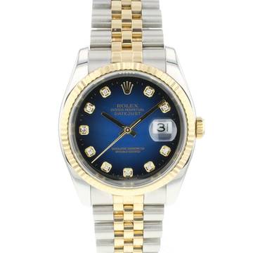  Rolex Datejust 36 Steel Gold Jubilee Fluted Blue Diamond Vignette Dial  