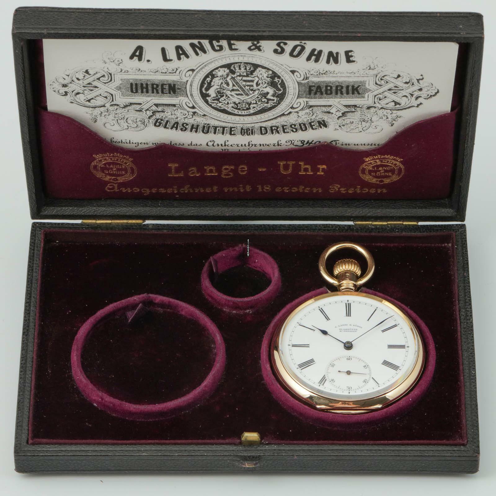  A. Lange & Söhne 18k Gold Qualität 1A Taschenuhr 1898 Original Etui und Zertifikat Sehr schöner Zustand </h1> 