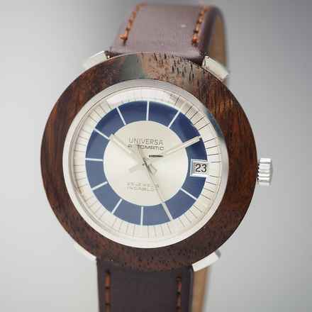  Universa Watch automatic Date WOOD Silver 925 RARE 