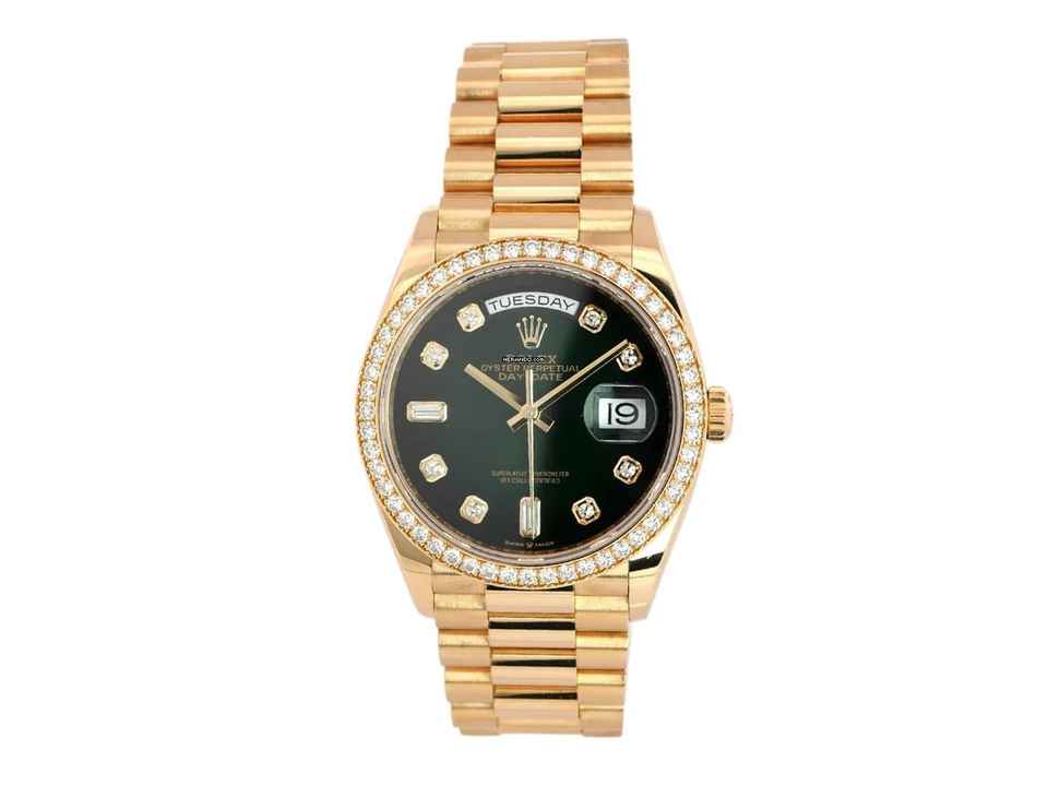 Rolex Day-Date 36 Gelbgold Ref. 128348RBR Grün ombré Diamant </h1> 