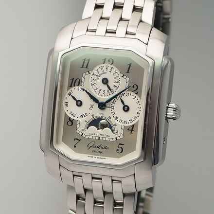  Glashütte Original Senator Karrée Ewiger Kalender - Stahl Stahl Box/Papiere Full Set  