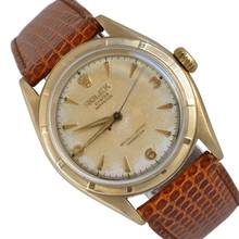 Thumbnail von Rolex Oyster Perpetual 34 6085 Bubbleback Explorer radium dial yellow gold 10KT 1951’s </h1>