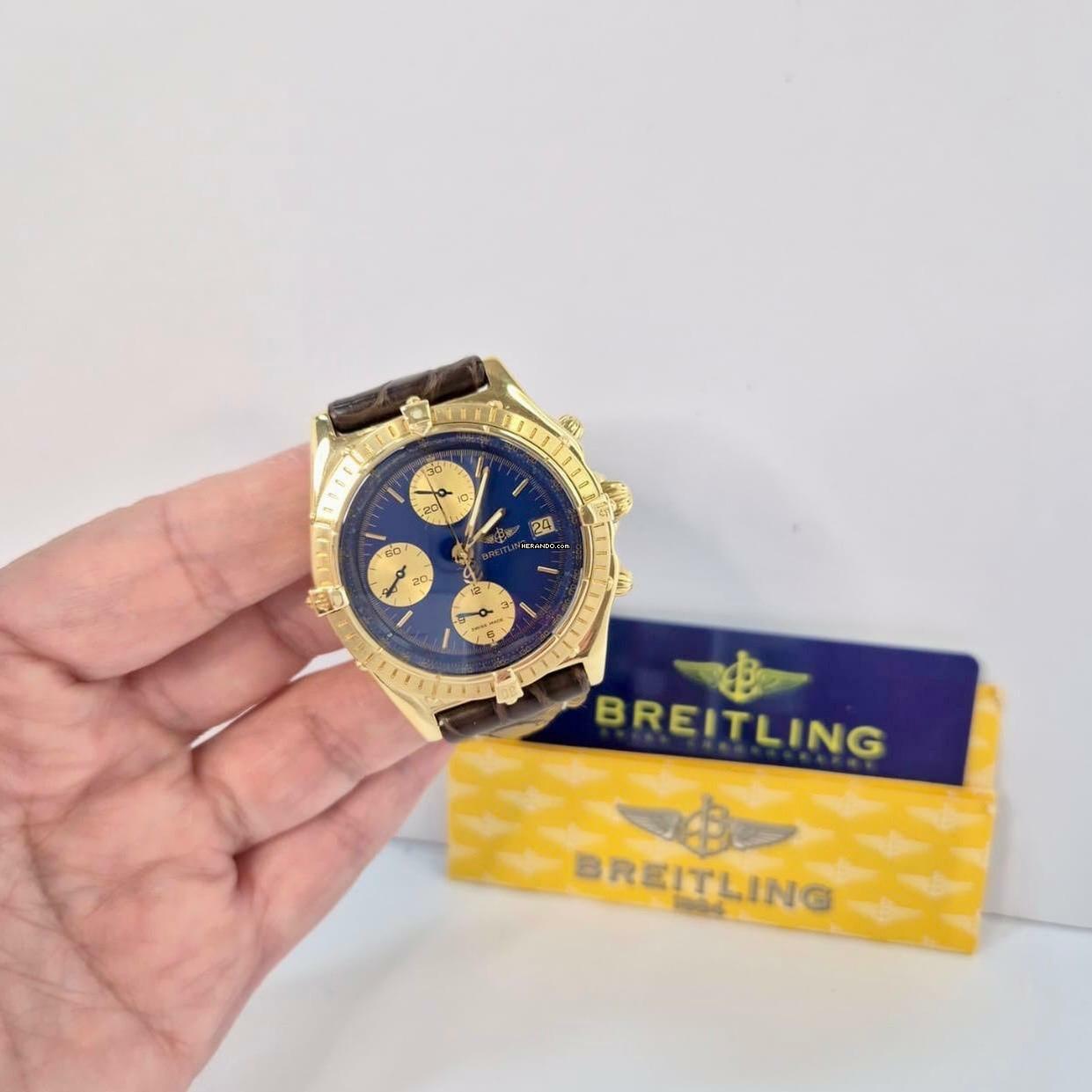  Breitling Chronomat Yellow Gold Blue Dial 39mm Automático Completo 