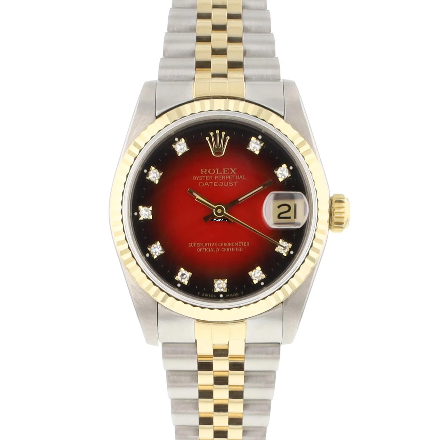  Rolex Datejust 31 31MM Steel Gold Jubilee Fluted Red Vignette Diamond Dial </h1> 