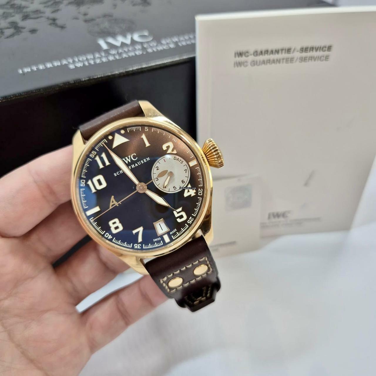  IWC Große Fliegeruhr Saint Exupery Big Pilot 7 Days Ouro Rosé Edição Limitada Automático 
