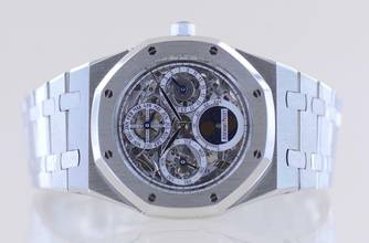 Thumbnail von Audemars Piguet Royal Oak Jumbo Perpetual Calendar Platinum Skeleton Dial Luxusuhr rar </h1>
