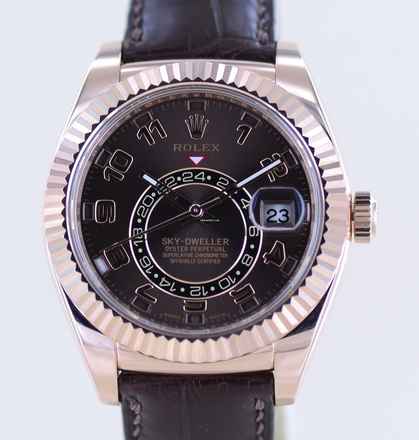  Rolex Sky-Dweller Roségold Chocolate Dial Herrenuhr 42 mm B+P GMT  