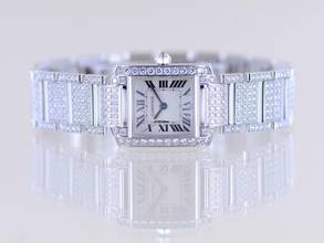 Thumbnail von Cartier Tank Française 2365 Lady 18K Weißgold Full Diamond Factory Luxusuhr rar </h1>